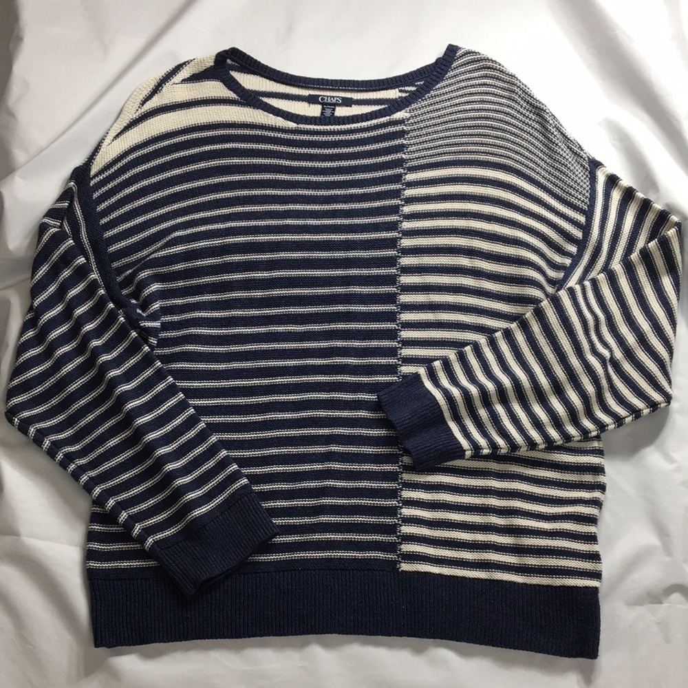 Chaps Women’s Blue and Cream Striped Sweater Size XL Like-NEW Condition
